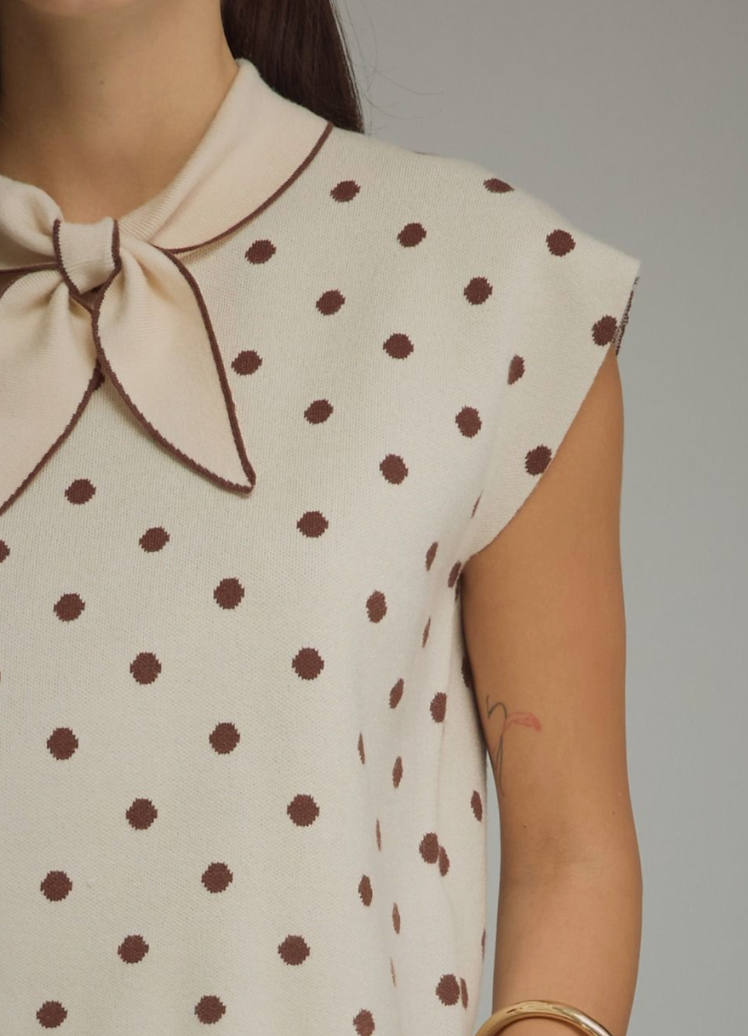 Sophisticated Polka Dot Sweater Top in Ecru