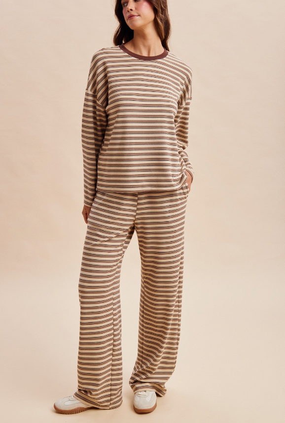 Comfort Level Striped Pant Set in Denim Blue