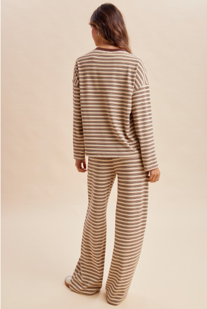 Comfort Level Striped Pant Set in Denim Blue