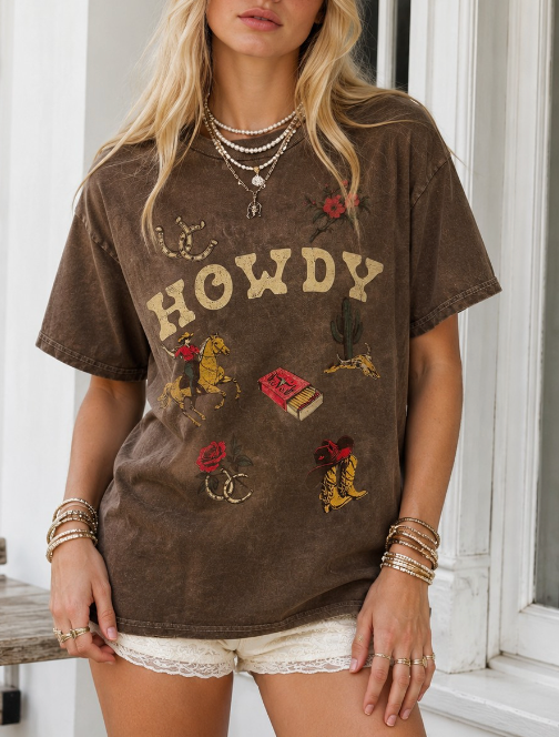 Vintage Howdy Tee in Washed Mocha