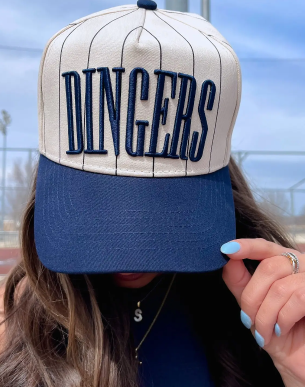 Dingers Striped Baseball Cap in Navy