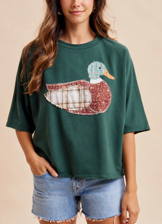 Patchwork Mallard Top in Hunter Green