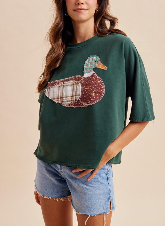 Patchwork Mallard Top in Hunter Green