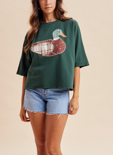 Patchwork Mallard Top in Hunter Green