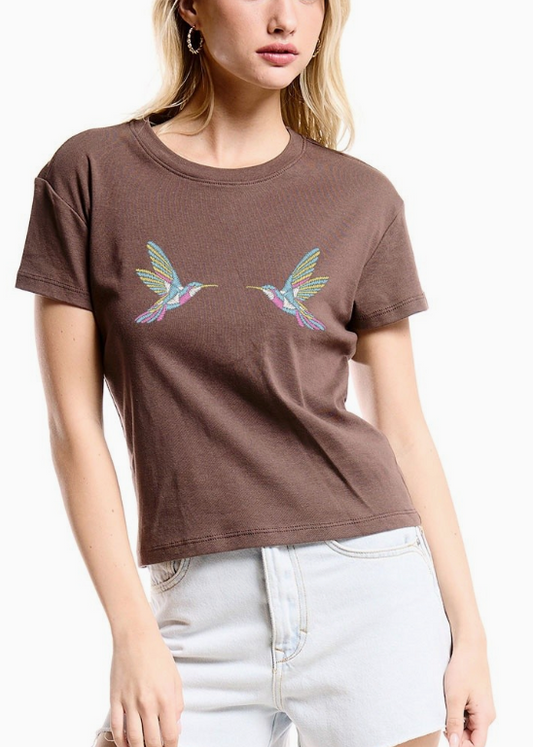 Busy Birds Baby Tee in Chocolate