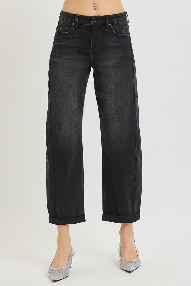 Jade Black Barrel Jean by Risen