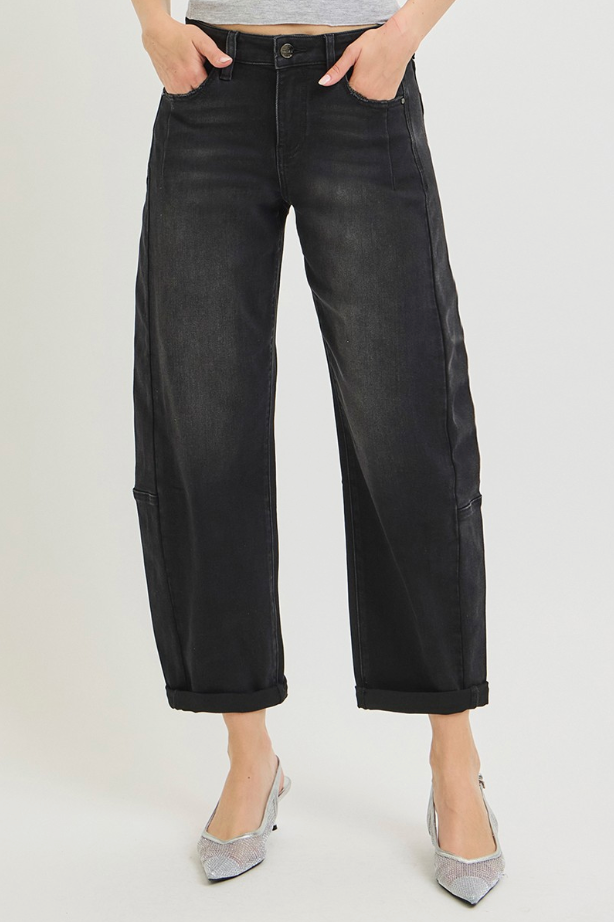 Jade Black Barrel Jean by Risen