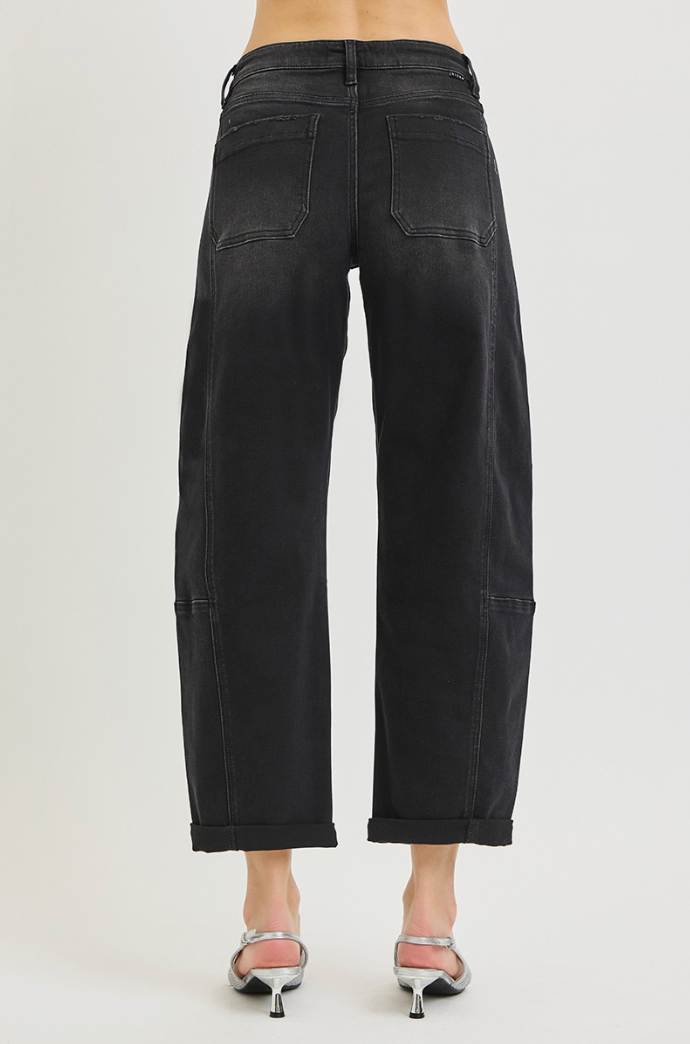 Jade Black Barrel Jean by Risen