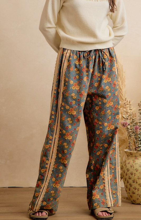 Floral State of Mind Lace Trim Pant