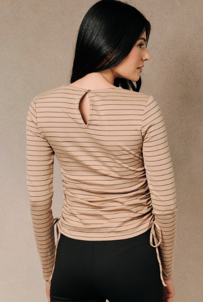 Coffee Shop Hangout Striped Top in Taupe