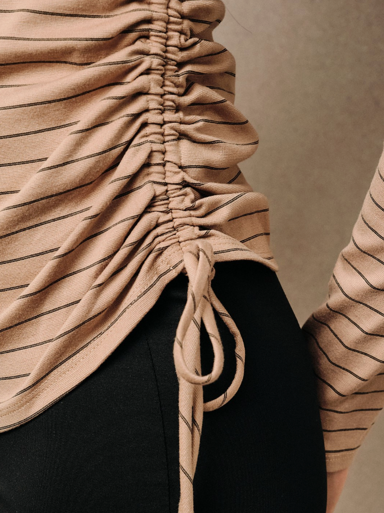 Coffee Shop Hangout Striped Top in Taupe