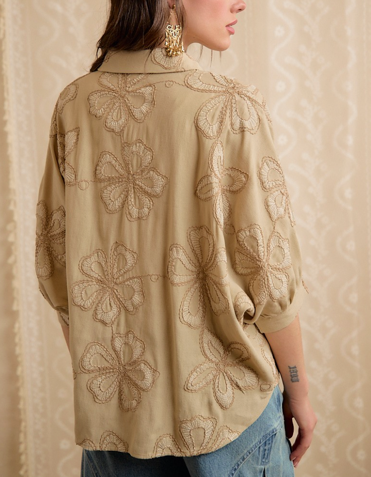 Whisk Me Away Floral Embroidered Top