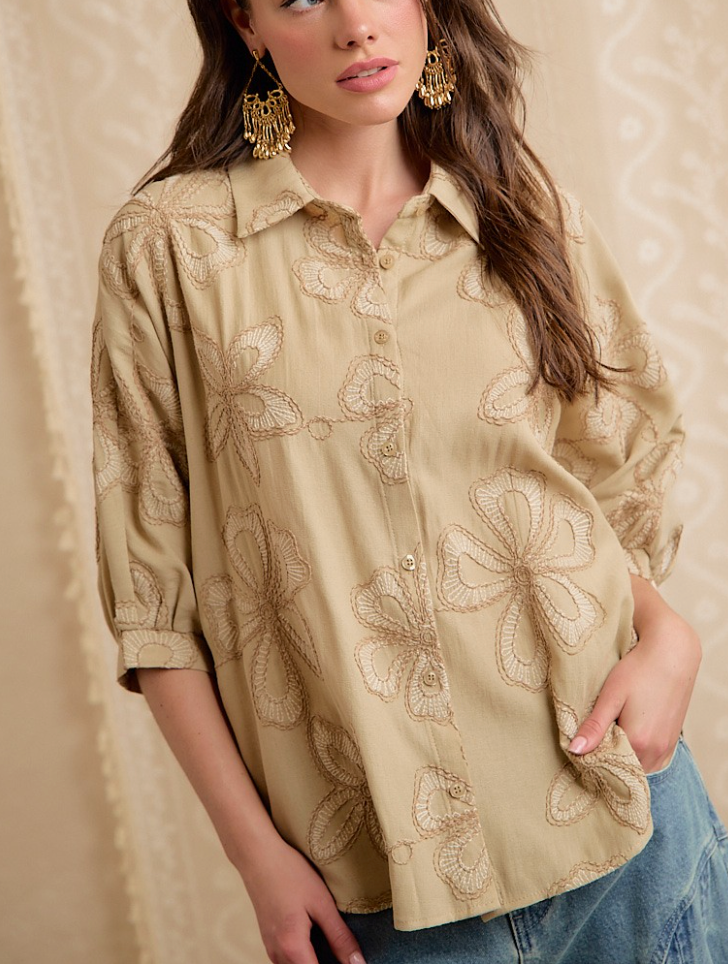 Whisk Me Away Floral Embroidered Top