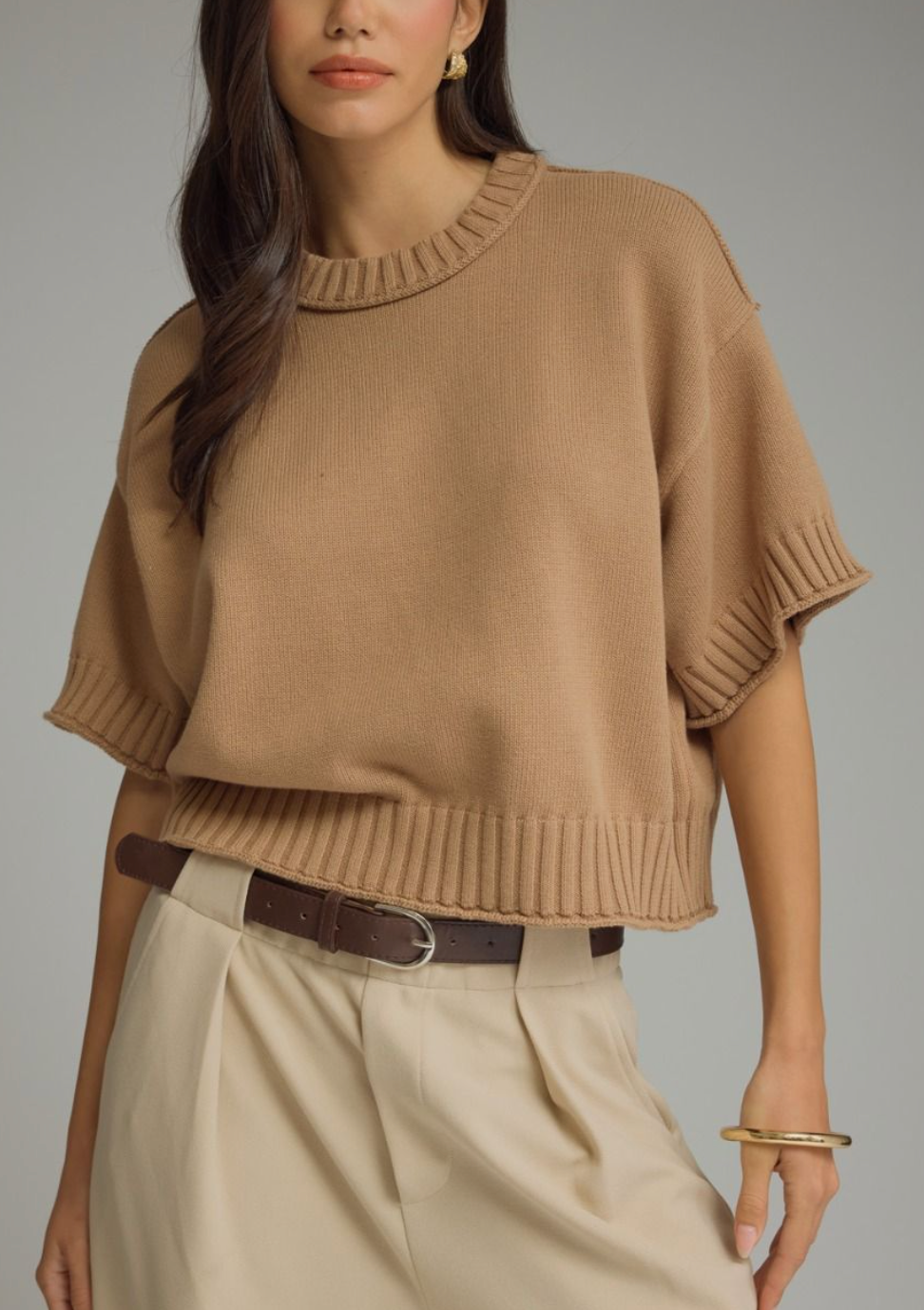 Downtown Cozy Sweater Top in Latte
