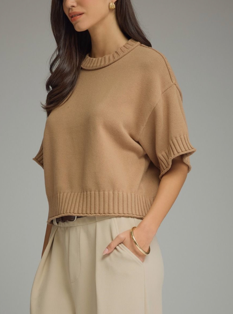 Downtown Cozy Sweater Top in Latte