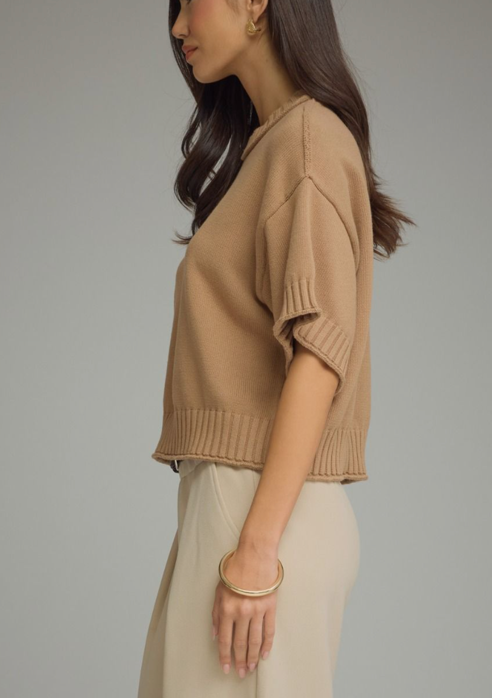 Downtown Cozy Sweater Top in Latte