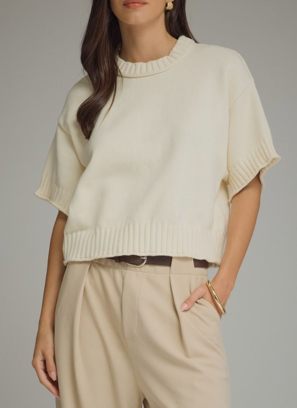 Downtown Cozy Sweater Top in Cream