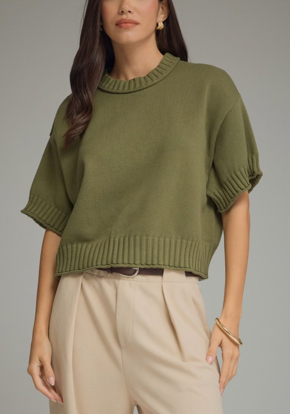 Downtown Cozy Sweater Top in Olive