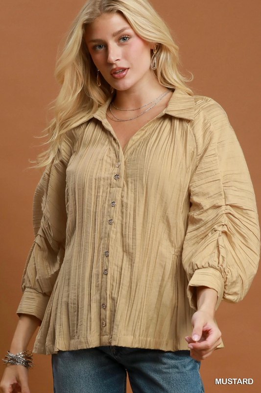 Cider Sippin' Textured Top in Mustard