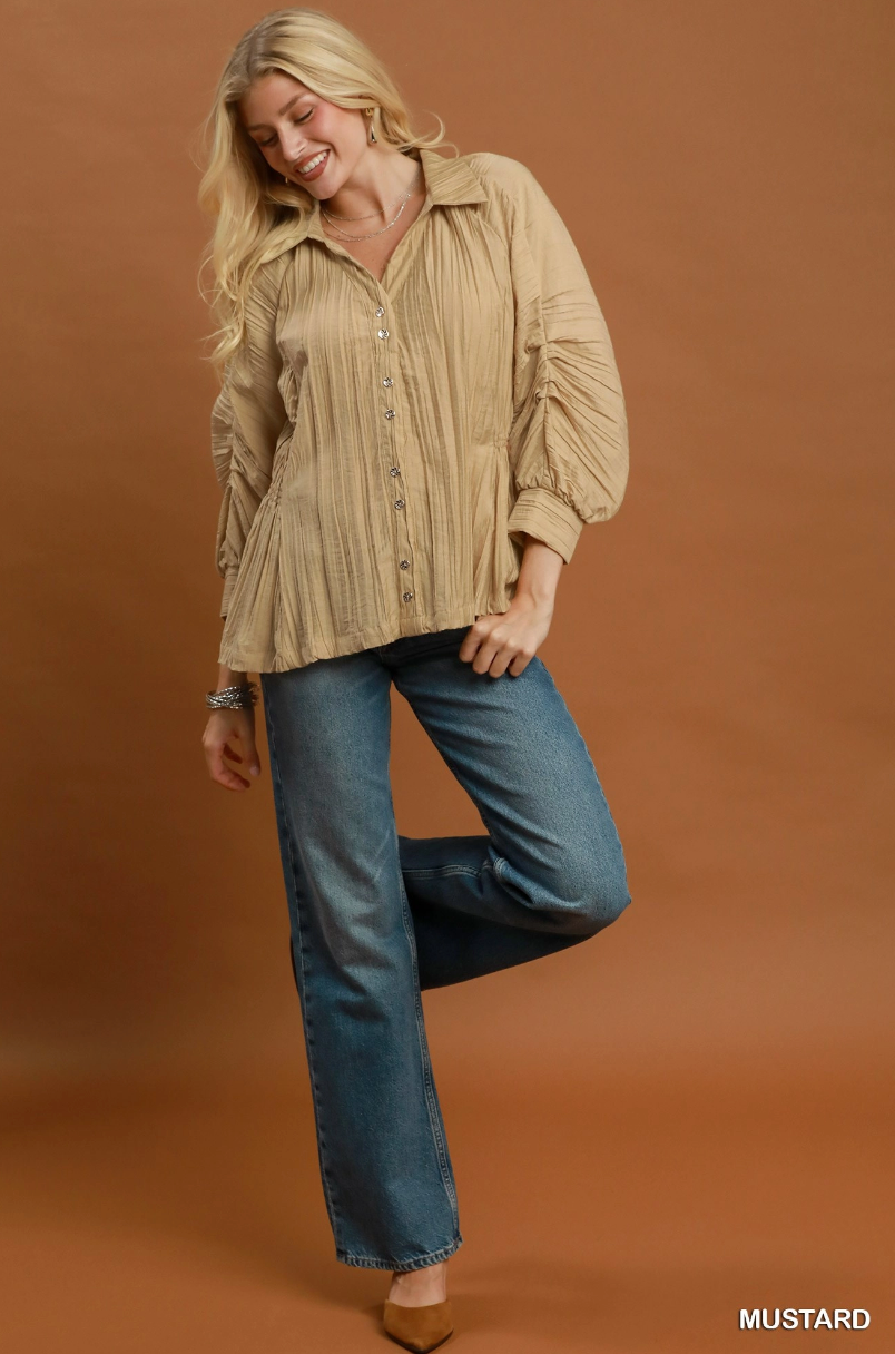 Cider Sippin' Textured Top in Mustard