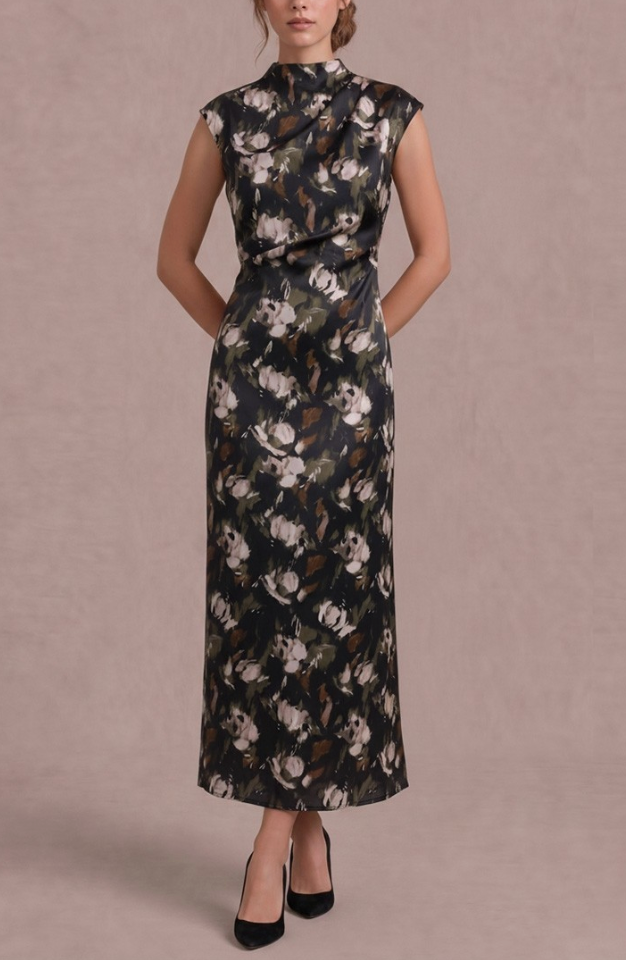 Memorable Statement Abstract Floral Dress in Black