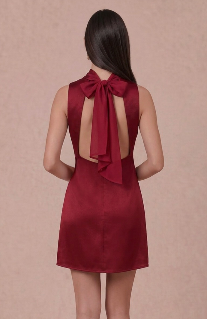 Holiday Glam Satin Dress in Burgundy