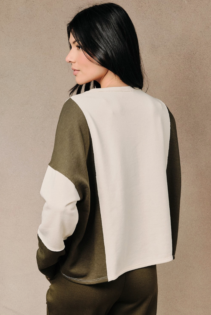 Off Duty Colorblock Top in Cream-Olive