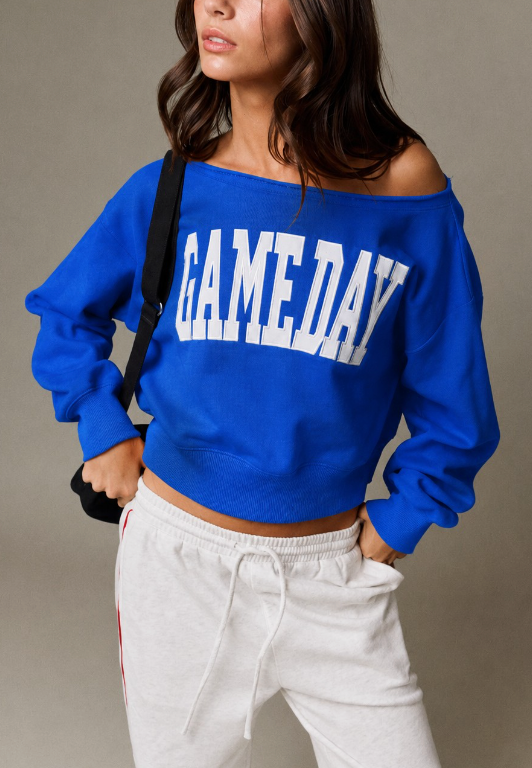 Game Day Cropped Varsity Sweatshirt in Royal