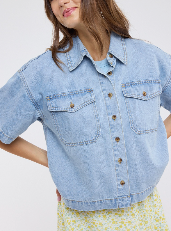 Dazed Denim Button Down Top