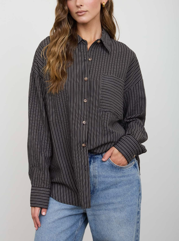 Uptown Darling Pinstripe Top in Black