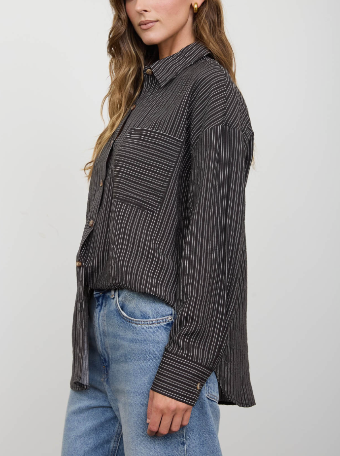 Uptown Darling Pinstripe Top in Black
