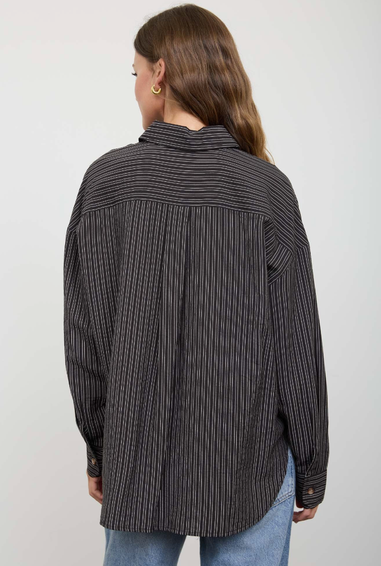 Uptown Darling Pinstripe Top in Black