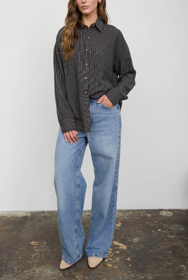 Uptown Darling Pinstripe Top in Black