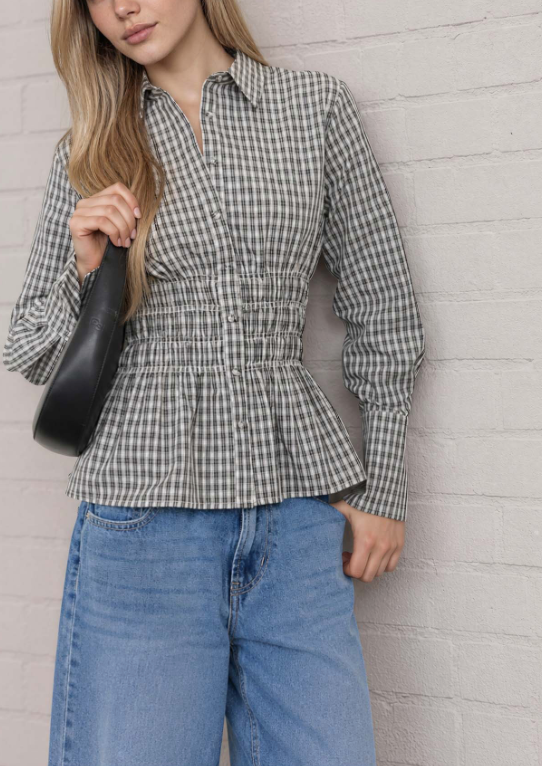 Gingham Girl Plaid Top in Black