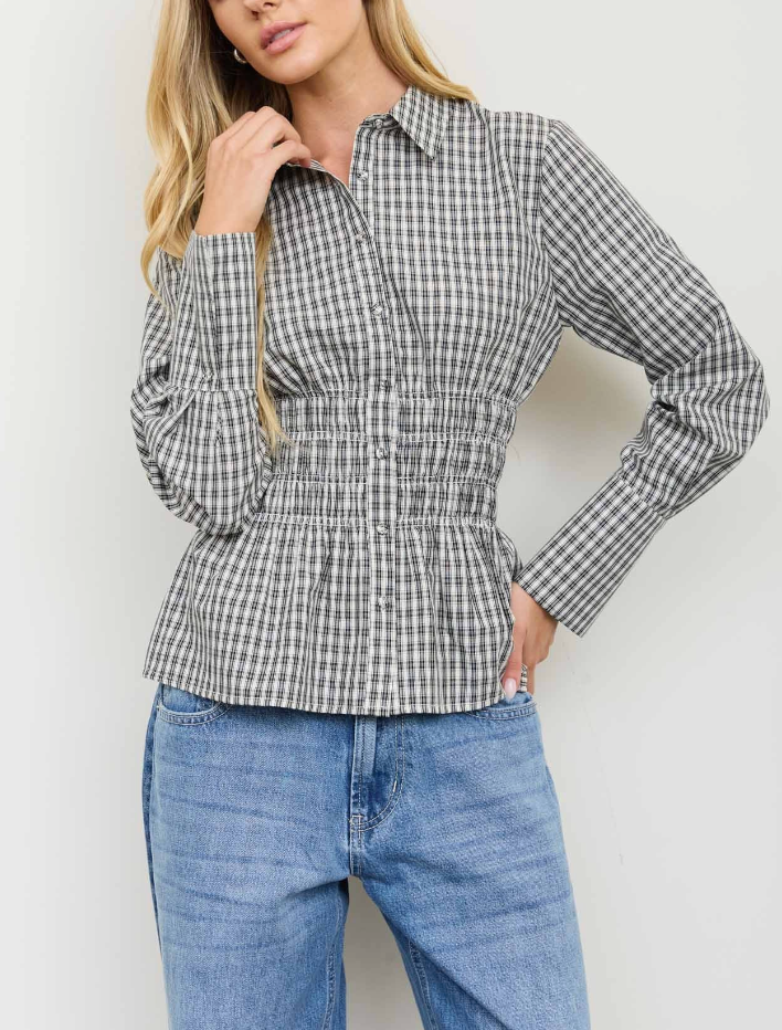 Gingham Girl Plaid Top in Black