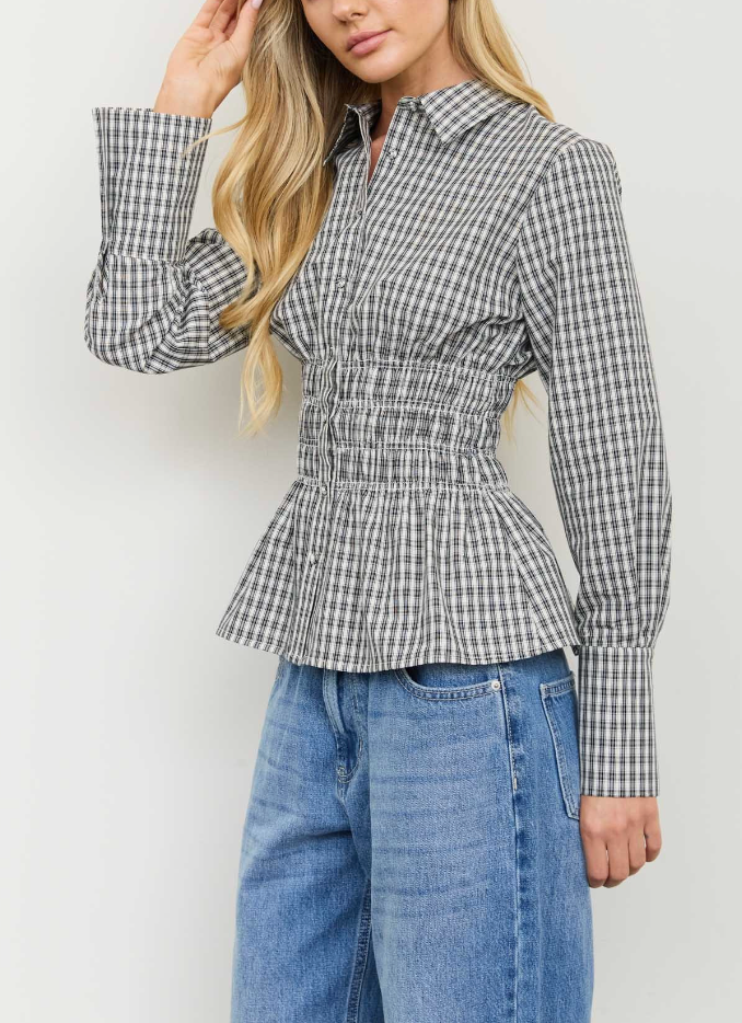 Gingham Girl Plaid Top in Black