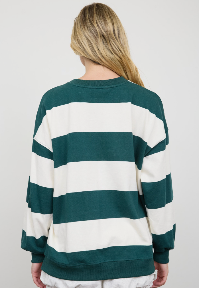 Simple Stripes Oversized Top in Hunter Green