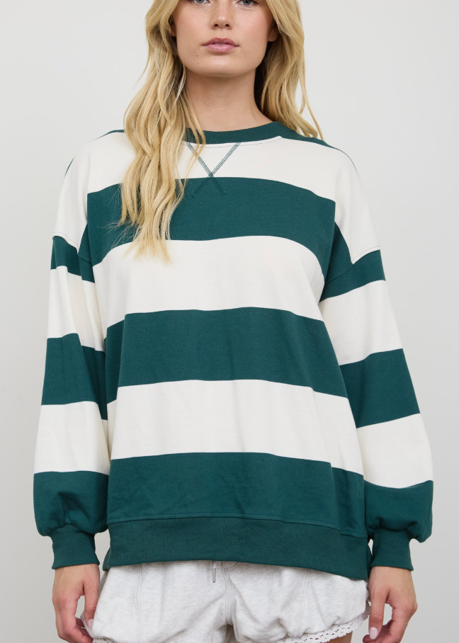 Simple Stripes Oversized Top in Hunter Green