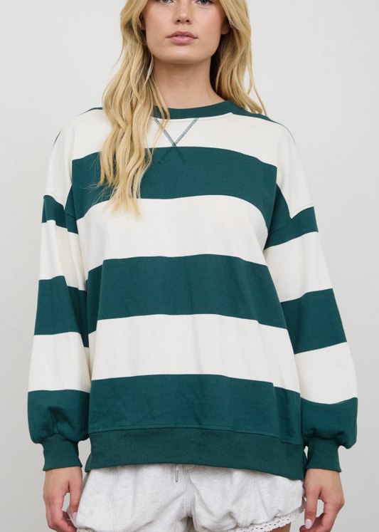Simple Stripes Oversized Top in Hunter Green