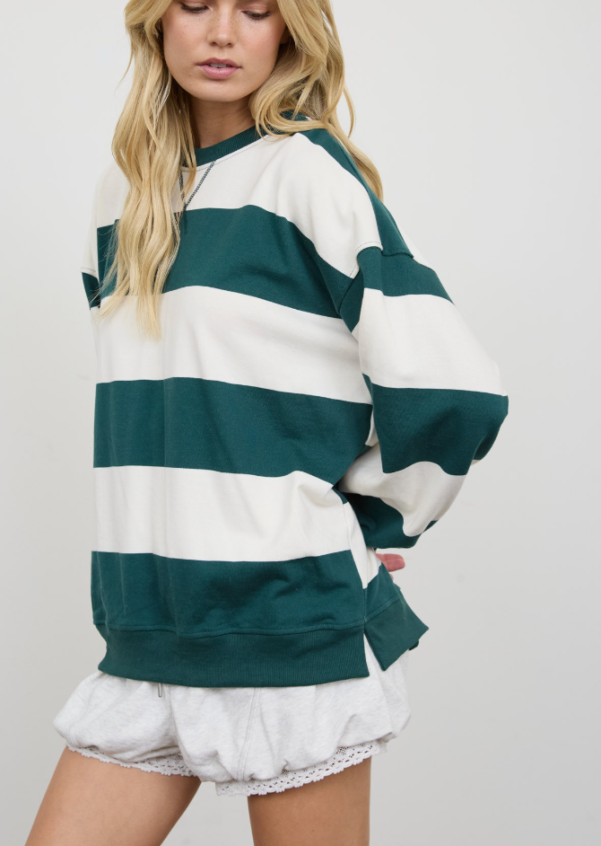 Simple Stripes Oversized Top in Hunter Green