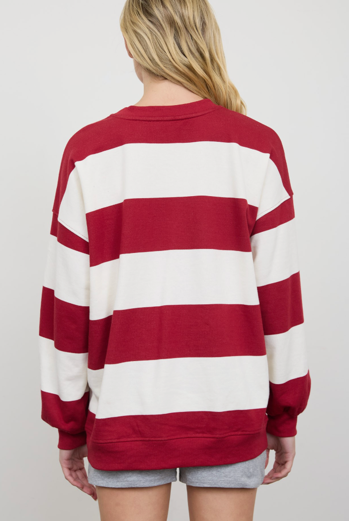 Simple Stripes Oversized Top in Red