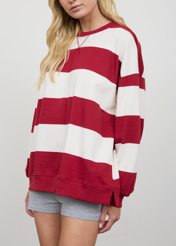 Simple Stripes Oversized Top in Red