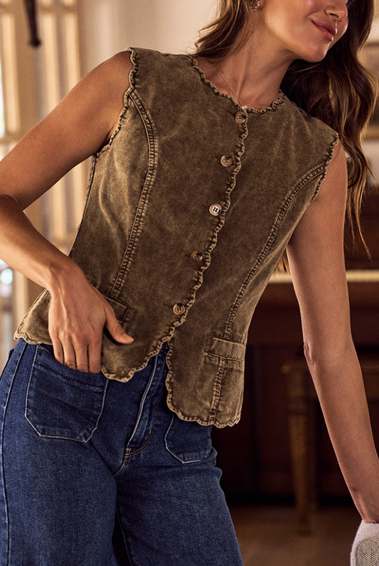 Harvest Hue Corduroy Vest in Deep Olive