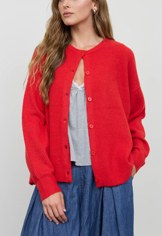 Holiday State of Mind Cardigan Sweater in Red