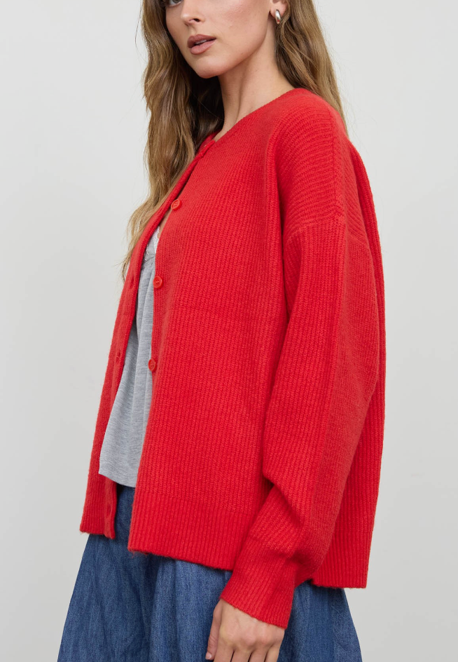 Holiday State of Mind Cardigan Sweater in Red