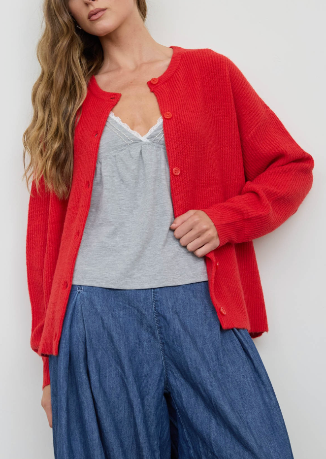 Holiday State of Mind Cardigan Sweater in Red