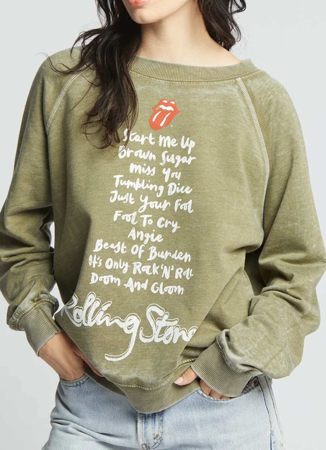 Rolling Stones Pullover Sweatshirt in Vintage Olive