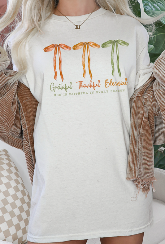 Grateful Thankful Blessed Bows Tee
