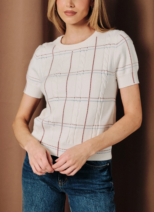 Preppy Plaid Sweater Top in Off-White