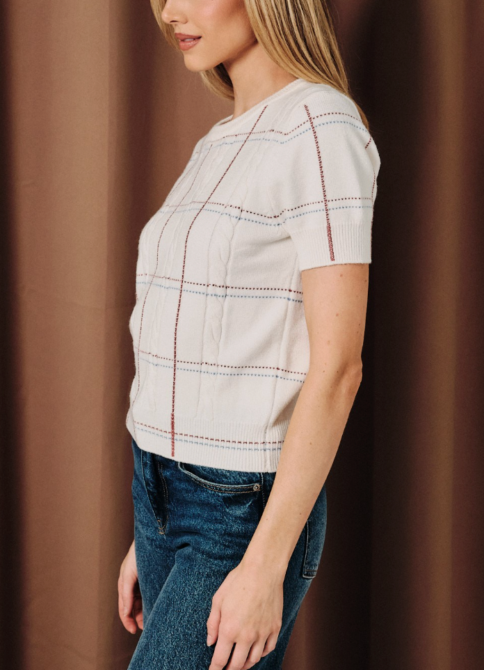Preppy Plaid Sweater Top in Off-White